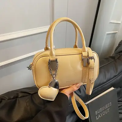 Korean Style Yellow Leather Handbag for Women