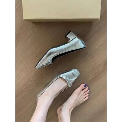 2025 Silver Sequined High Heels French Style Women