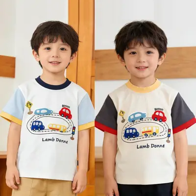 Boys' Blue Car Road T-Shirt Summer 2026