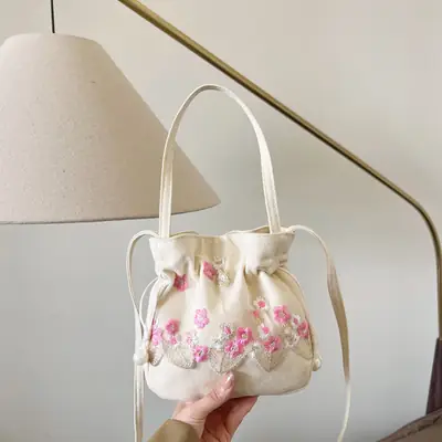 Chinese Embroidered Handbag with Lace Detail