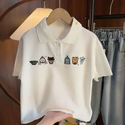 Summer Boys Polo Shirt White Embroidered 2025
