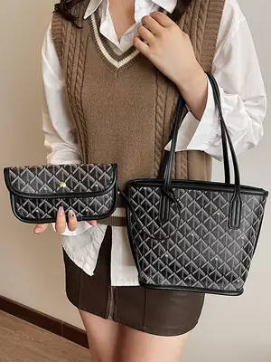 Trendy Black Quilted Women's Multi-Piece Handbag Set