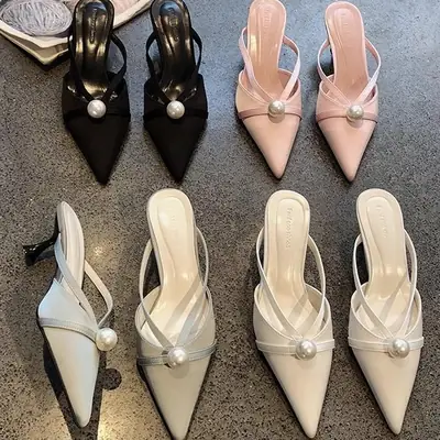 2025 French Satin Pearl Pointed Heels for Women
