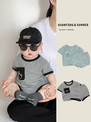 Baby Boys Summer Suit Gray Black Two-Piece Set