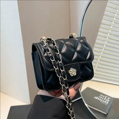 Black Quilted Mini Chain Shoulder Bag for Women