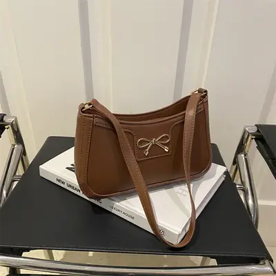 Women's Brown Leather Shoulder Bag with Bow Detail