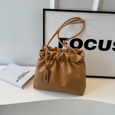2025 Trendy Pleated Shoulder Bag for Women Brown
