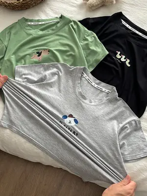 Kids Black T-Shirt Short Sleeve Korean Style