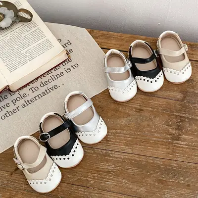 Baby's Small Leather Shoes Girl's Fashion Hollow Leaf Contrast Flat Shoes Little Girl's Princess Shoes Soft Sole Toddler Shoes
