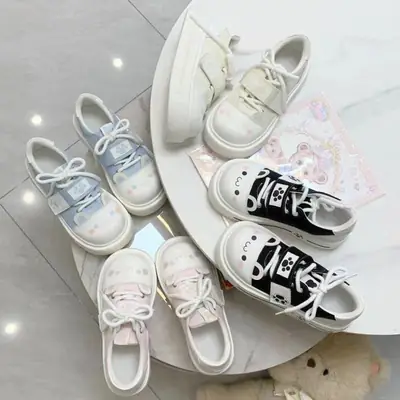 Cute Pink White Thick Sole Casual Shoes for Girls