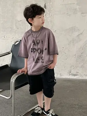 Boys T-shirt Purple Graphic Short Sleeve Summer Wear