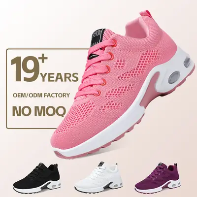 Women Pink Fly-Knit Breathable Mesh Sneakers Size 44