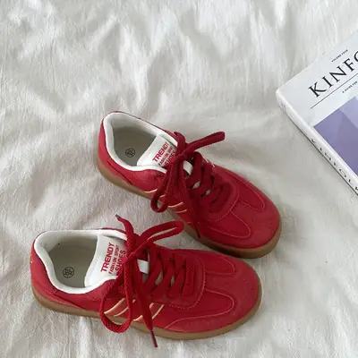 Women's 2025 Red German Training Shoes Flat Casual All-Match