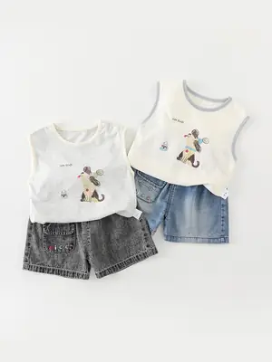 Boys Cotton Sleeveless Vest T-Shirt Cartoon Print 2026