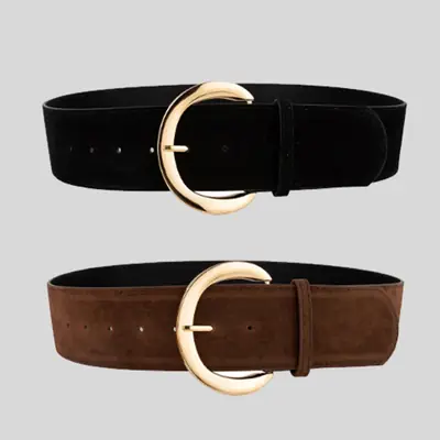 Retro Suede Waist Cover with Gold Buckle Belt for Women