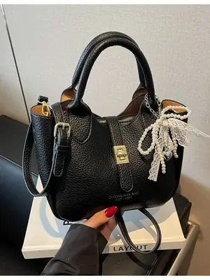 Black Crossbody Shoulder Bag with Tassel Decor