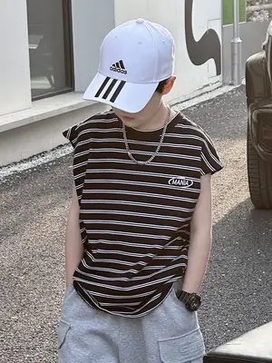 2025 Summer Boys Striped Pure Cotton Vest T-Shirt