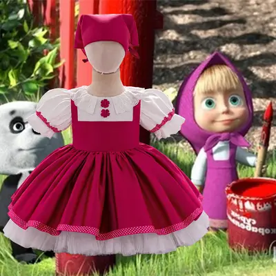 Blue Fake Two-Piece Dress for Girls Masha and Bear Costume