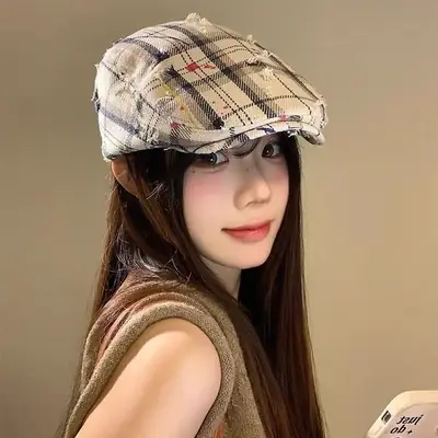 Women Plaid Forward Hat Spring Summer New