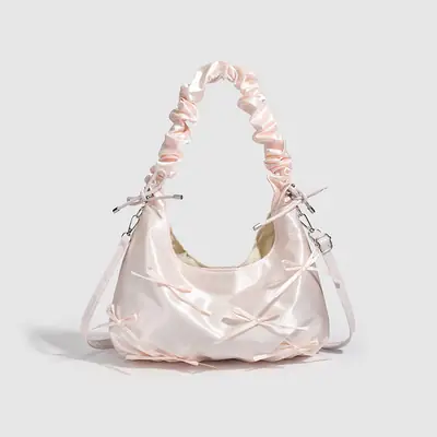 Sweet Pink Pleated Bow Handbag for Women