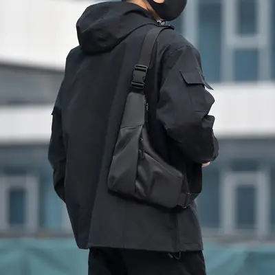 Men's Gun-Shape Shoulder Bag Black Nylon