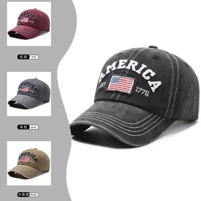 Vintage Washed American Flag Cap for Men Women Black