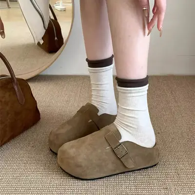 Women's Brown Slip-On Lazy Shoes with Height-increasing Design