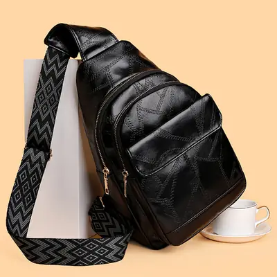 Black Quilted Crossbody Bag for Women