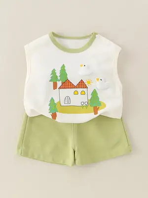 New Kidsren's Pure Cotton Bear Print Suit for Boys