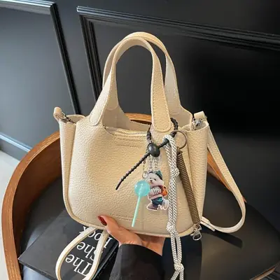 Women's Beige Crossbody Handbag with Keychain