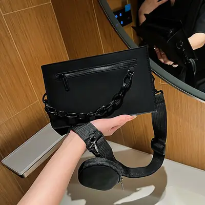 Black Chain Crossbody Bag for Women Casual Commute
