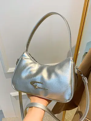 Silver Underarm Crescent Shoulder Bag for Women