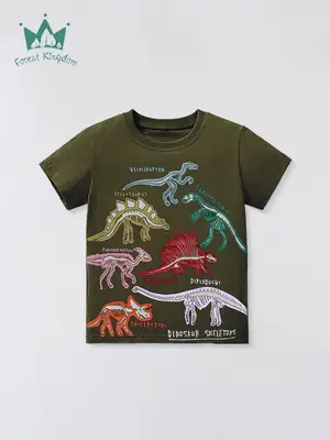 2025 Dino Print Short Sleeve T-Shirt for Boys