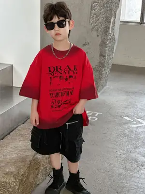 Kids Red Graphic T-Shirt Boys 2025 Casual Wear
