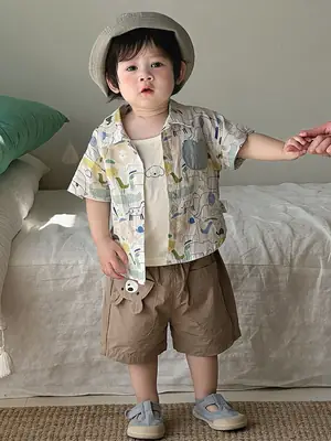 Boys' 2026 Summer Thin T-Shirt Set with Cardigan Top