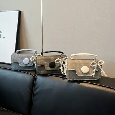 Women's 2025 Spring New Square Handbag with Pearl Chain