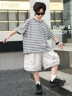 Summer Boys Striped T-Shirt Shorts Set