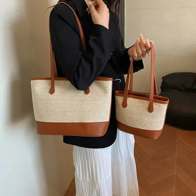 2025 Women Straw Tote Bag Large Capacity Casual Shoulder Bag