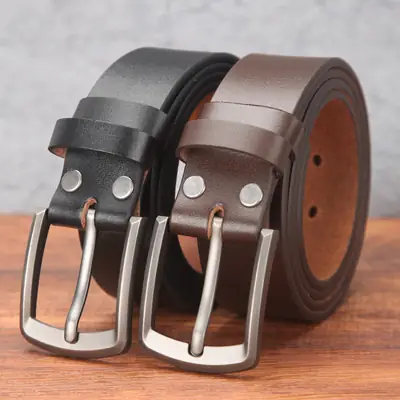 Men's Genuine Leather Belt with Pin Buckle Brown