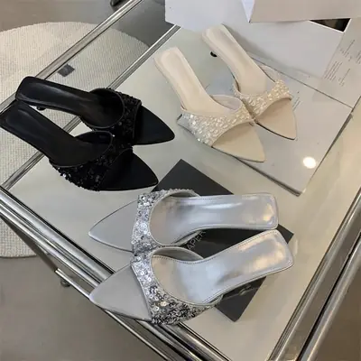 Silver Fish Mouth High Heels Pointed Toe Women