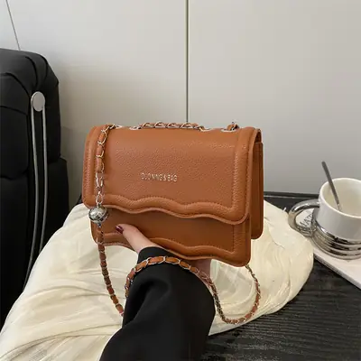 2025 Women's Brown Leather Crossbody Bag Niche Trendy Small Square Bag