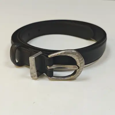 Black Leather Belt with Silver Buckle for Women