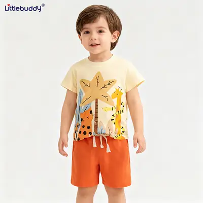Boys' 2Pc Cotton Summer Suit Yellow Orange 2-7Y