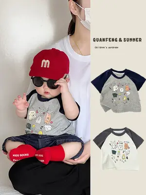 Baby Boy Summer Suit Red Hat Raglan Sleeve T-Shirt Two Piece Set