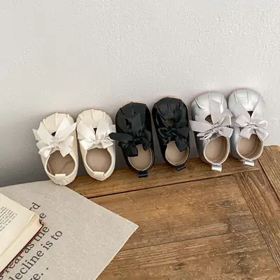Four Seasons Shoes Children's Baby Princess Shoes Bright Leather PU Small Leather Shoes Ribbon Bow Soft Bottom Baby Shoes Toddler Shoes