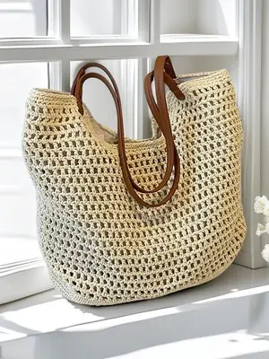 Hand-Woven Cotton Beach Bag Large Capacity