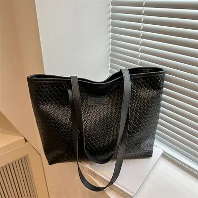 Black Woven Women's Large Tote Bag