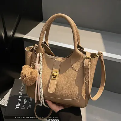 Women's Litchi Pattern Shoulder Crossbody Bag Tan 2025