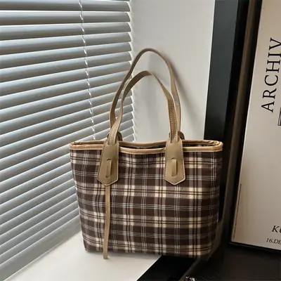 Korean Style Plaid Shoulder Tote Bag for Women