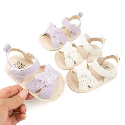 Cute Solid Color Baby Girl Sandals 2025 Summer Butterfly Baby Toddler Shoes Soft Sole Cross Border New Baby Shoes
